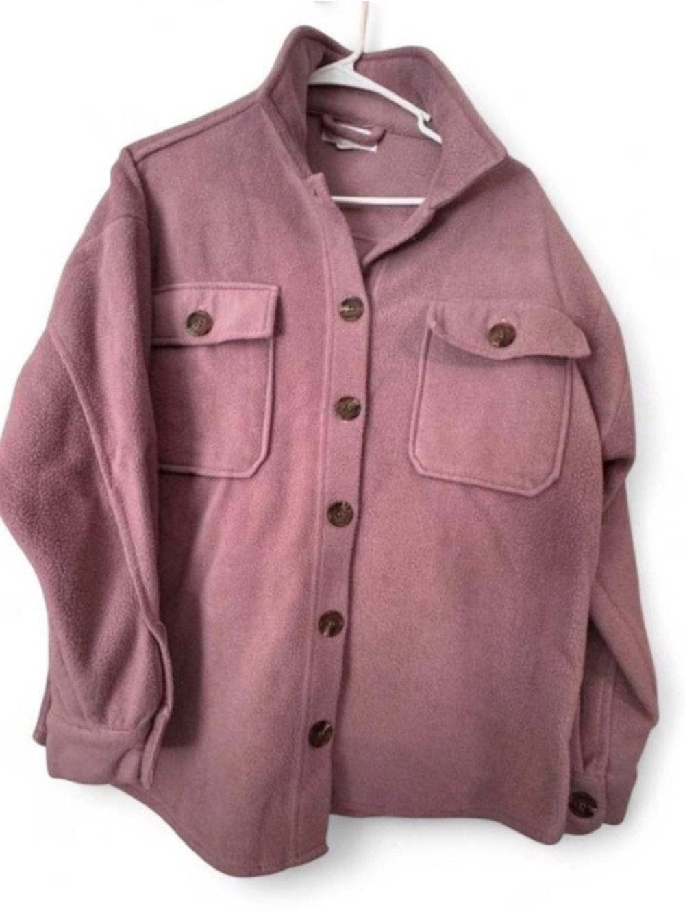 Hippie Rose Plush Button-Front Teddy Jacket in Dusty Mauve